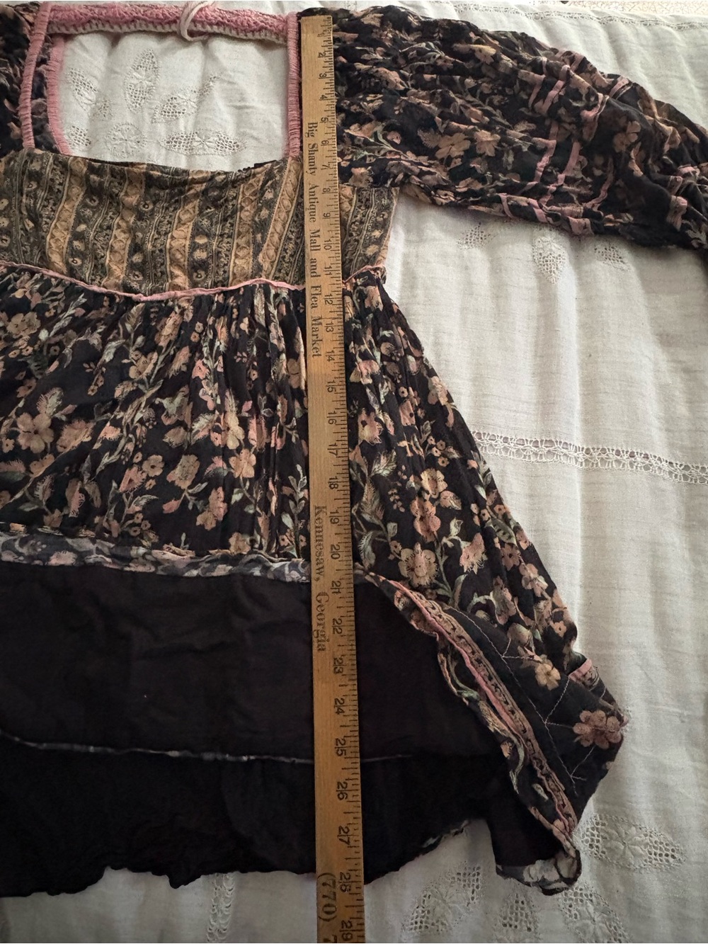 Free People Black Floral Peasant Tunic with Pink Trim 100% Cotton Small - Picture 4 of 9